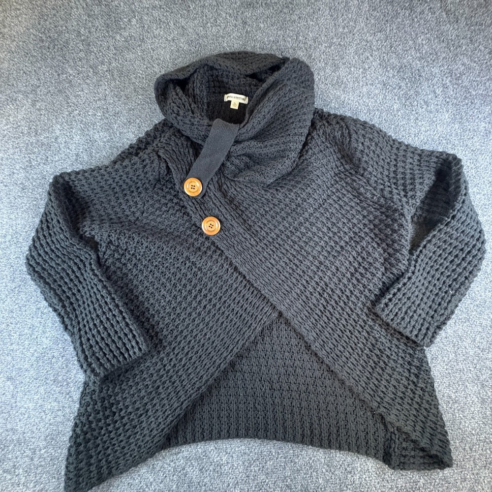 Zenana Outfitters Cardigan Sweater Womens XL Black Waffle Knit Cross Hem Winter